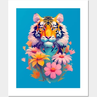 Tropical Tiger with Flowers Design Posters and Art